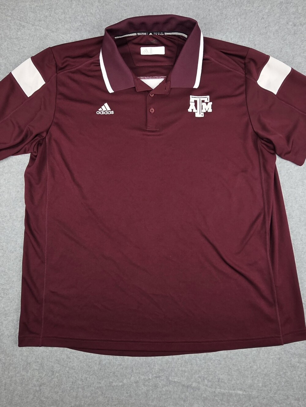Texas A&M - Size 2XL - Adidas Climalite Maroon With White Stripe Polo Golf Shirt